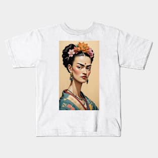 Frida's Eastern Blossom: Eastern-Inspired Portrait Kids T-Shirt